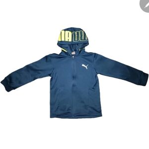 Boys Sz 8 Puma Sport/Athletic Jacket W Hood Pockets & Full Zip Blue & Yellow